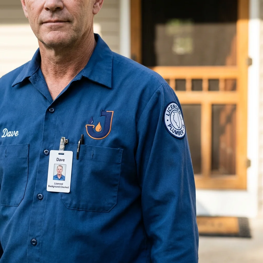 Licensed plumber showing ID badge in Hayes Center, NE