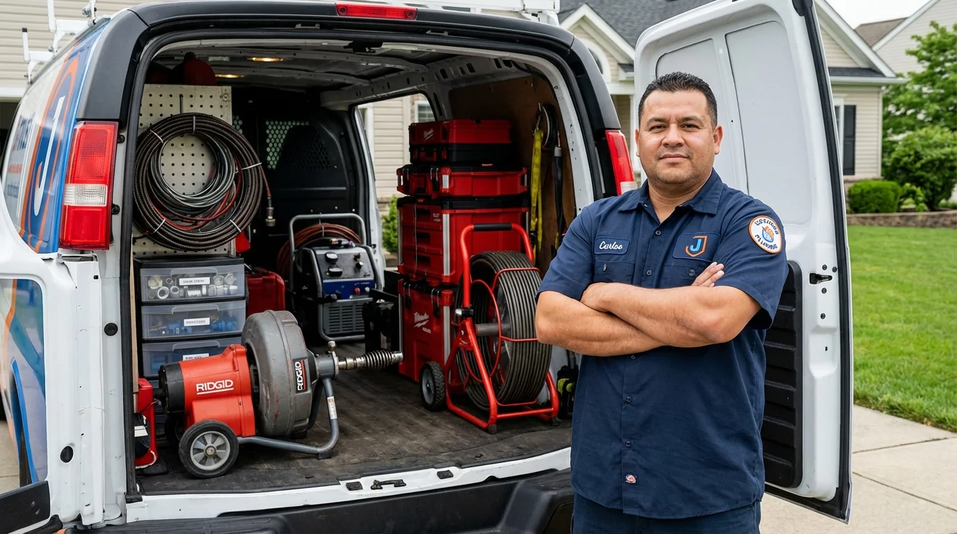 Professional drain cleaning equipment and Johns Plumbing LLC plumber in Hayes Center