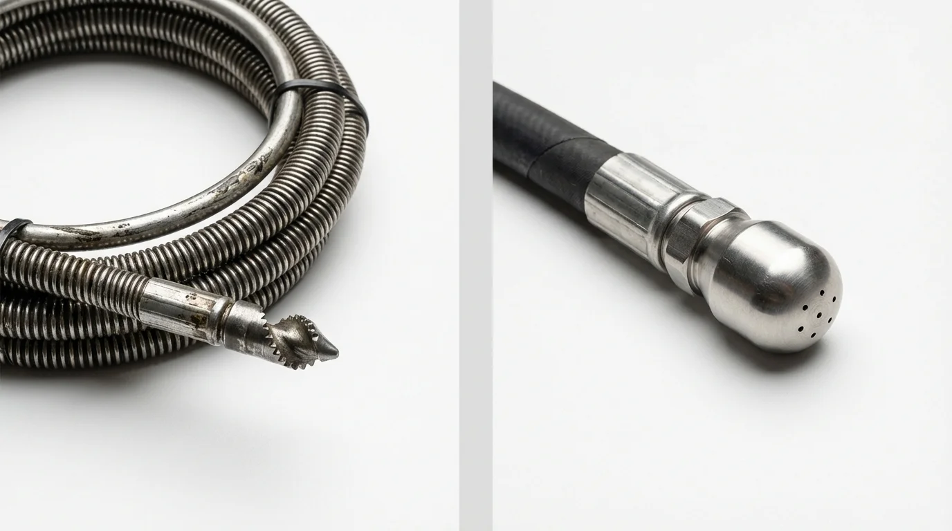 Drain snake cable and hydro jetting nozzle used for drain cleaning in Hayes Center, NE