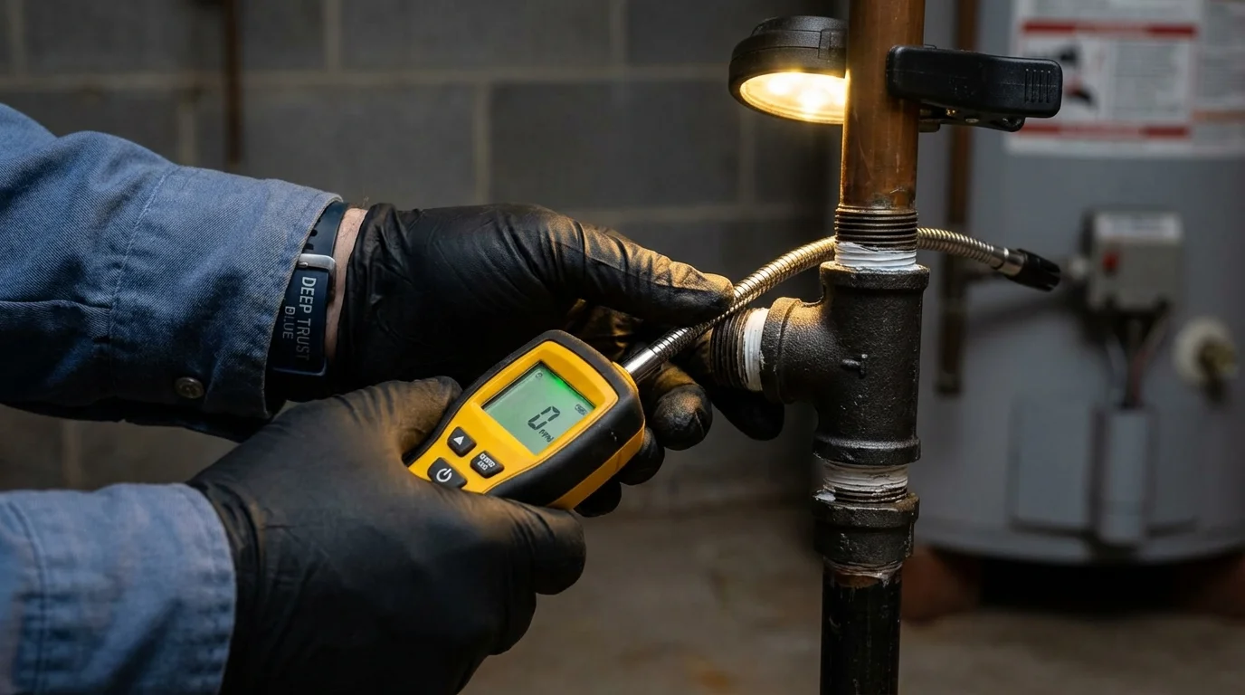 Gas leak detection with electronic sniffer by Johns Plumbing LLC in Hayes Center