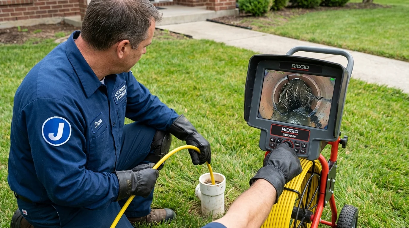 Sewer camera inspection being performed by Johns Plumbing LLC in Hayes Center