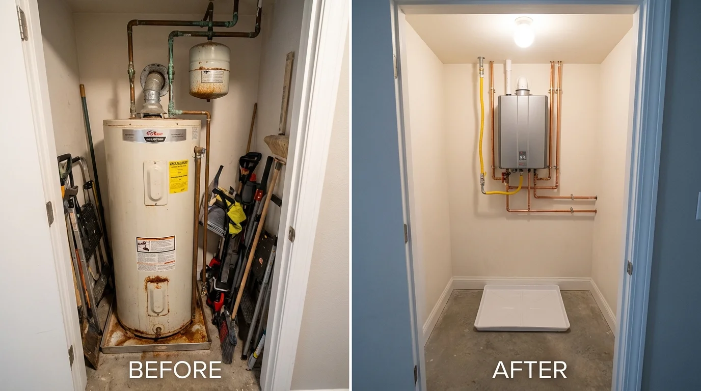 Tank water heater versus wall-mounted tankless unit comparison for Hayes Center, NE homeowners
